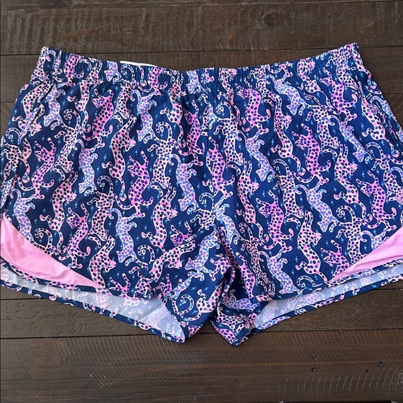 Lilly Pulitzer Pants - Lilly Pulitzer Navy and Pink Luxletic Patterned Athletic Shorts